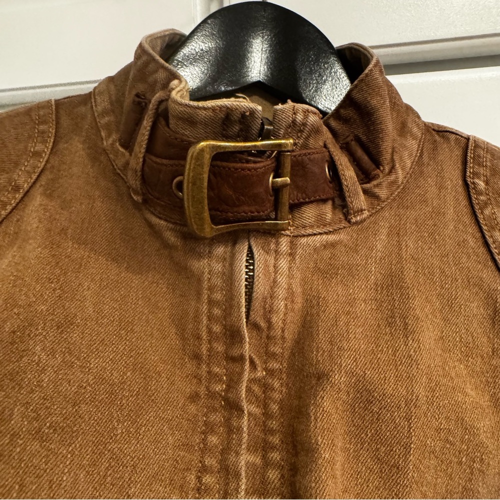 LRL- Ralph Lauren‎ Classic Tan Canvas with Leather Trim Moto Jacket. Size 8 - Picture 3 of 11